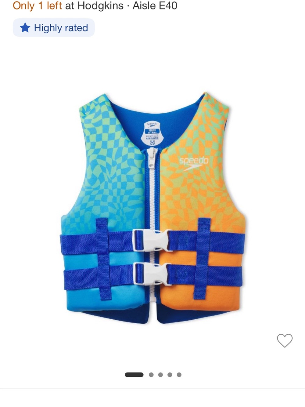 Speedo Kids Blue & Orange Zip-Front Swim Vest with Dual Buckles